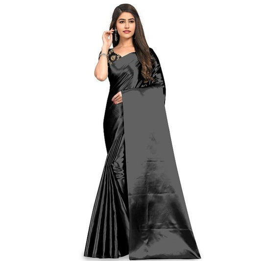 BLACK SATIN SAREE