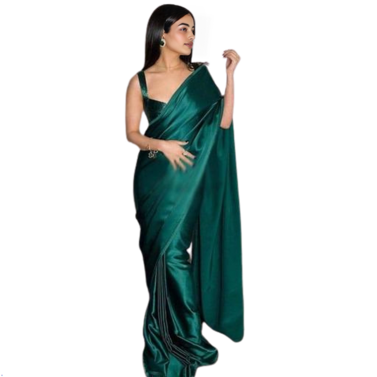 BOTTLE GREEN SATIN SAREE