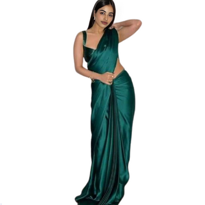 BOTTLE GREEN SATIN SAREE