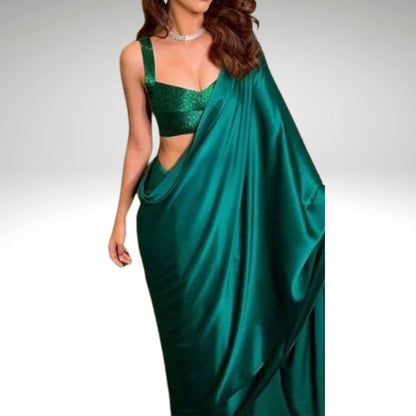 BOTTLE GREEN SATIN SAREE