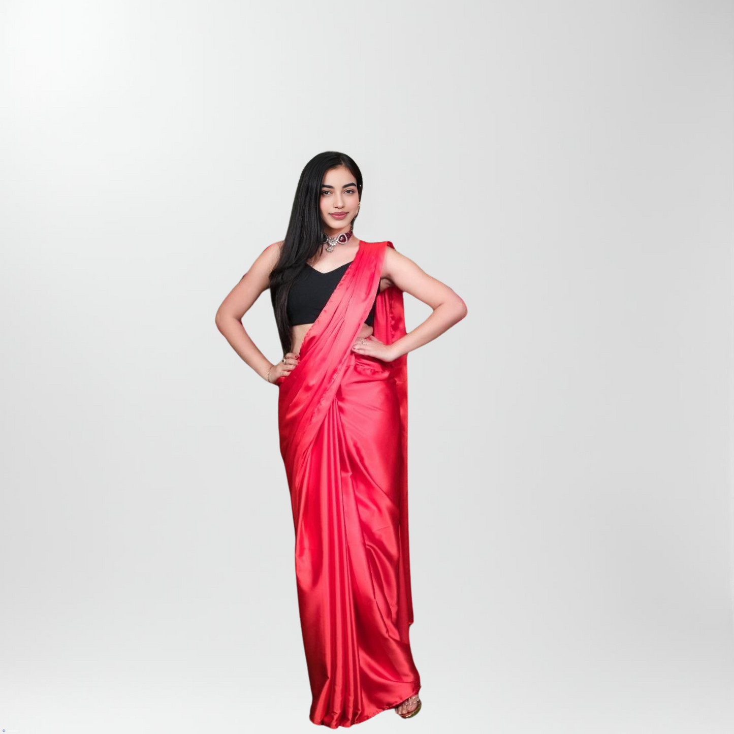 RED SATIN SAREE