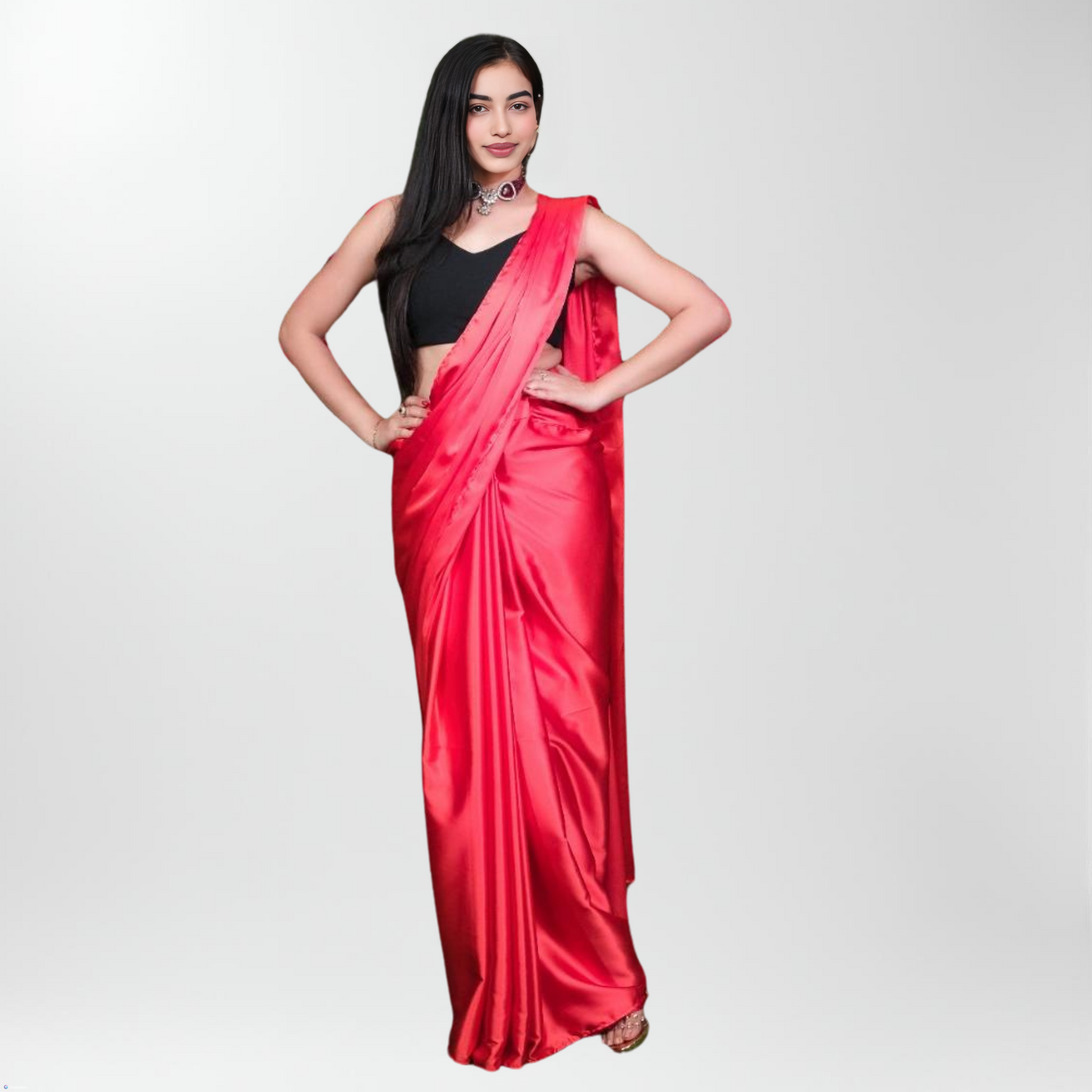 RED SATIN SAREE