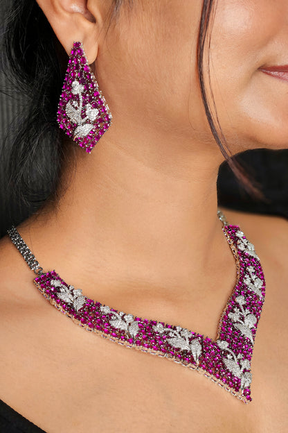 ETERNAL MOZAMBIQUE PINK STONE AND DIAMONDS NECK PIECES &EARRING