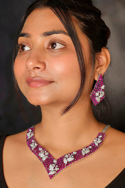 ETERNAL MOZAMBIQUE PINK STONE AND DIAMONDS NECK PIECES &EARRING