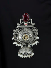 Red Stone-Studded Oxidized Jhumki Earrings for women