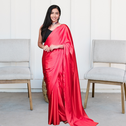 RED SATIN SAREE