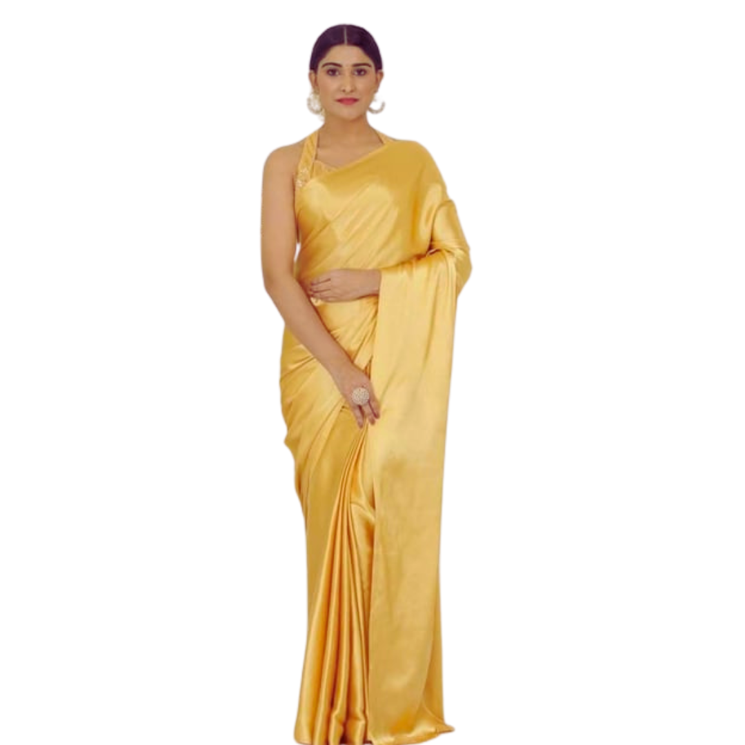 YELLOW SATIN SAREE