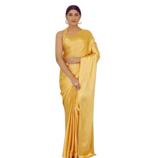 YELLOW SATIN SAREE