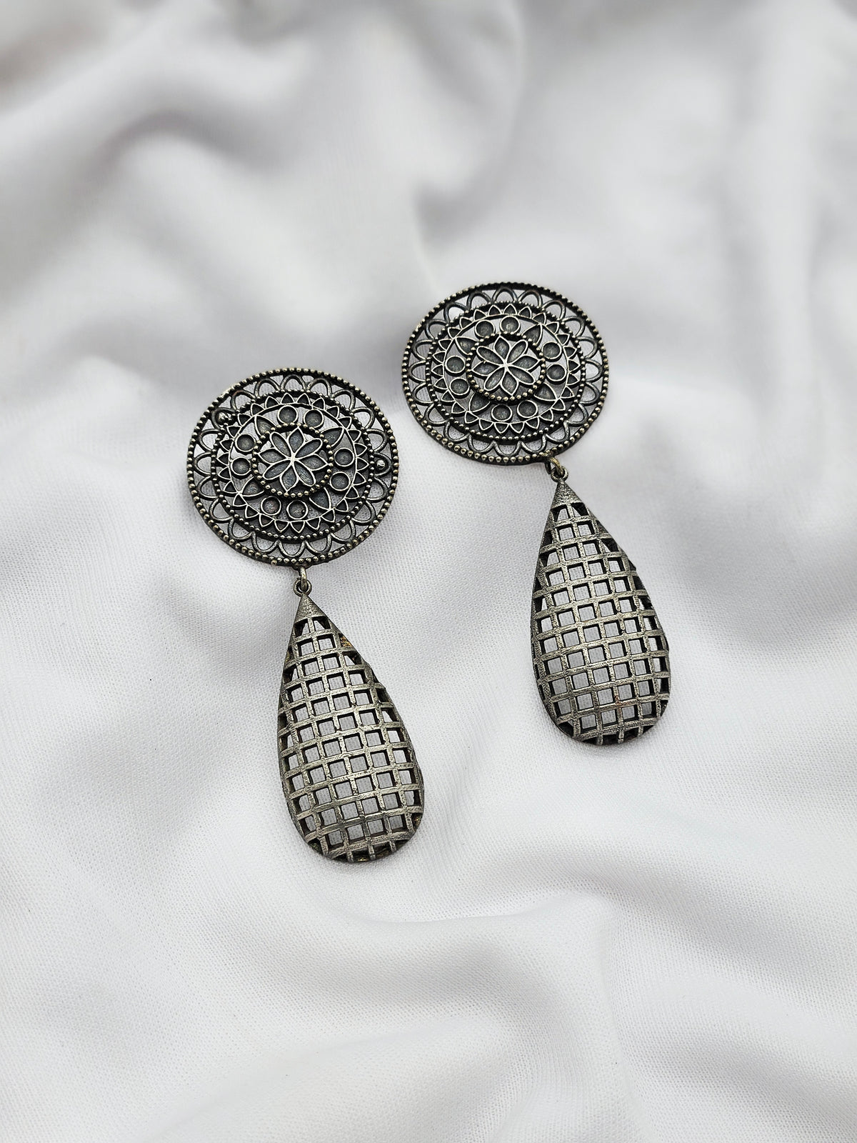 Traditional Rangoli-Inspired Oxidized Earrings
