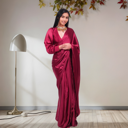 MEROON SATIN SAREE