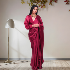 MEROON SATIN SAREE