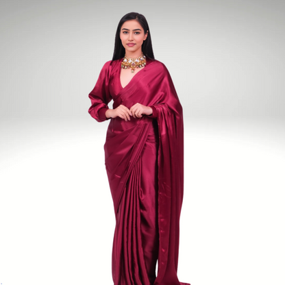 MEROON SATIN SAREE