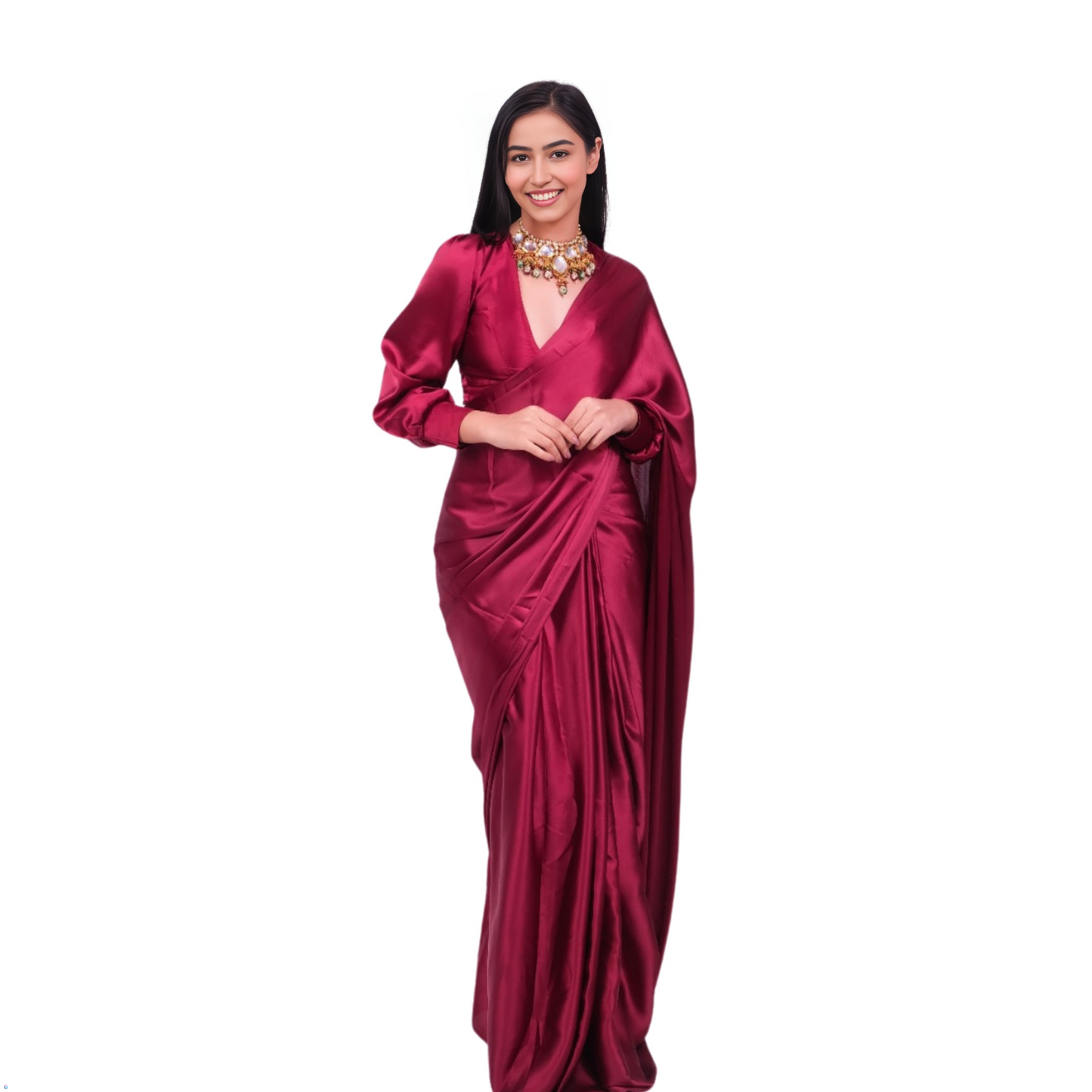 MEROON SATIN SAREE