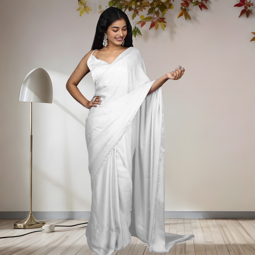 WHITE SATIN SAREE