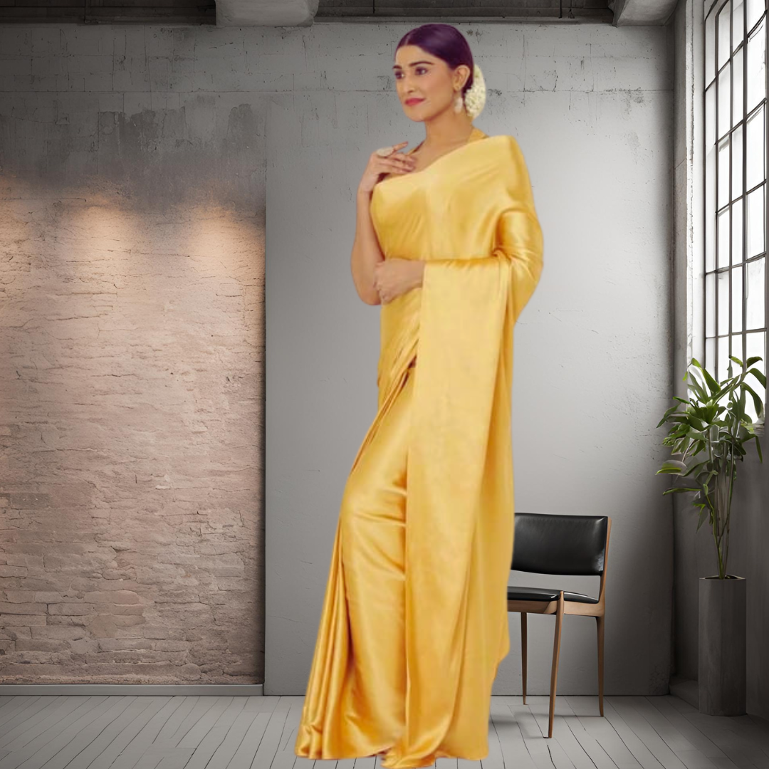 YELLOW SATIN SAREE