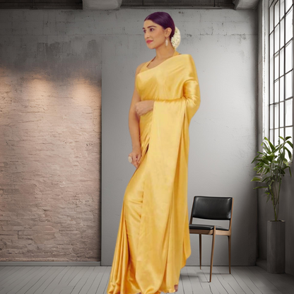 YELLOW SATIN SAREE